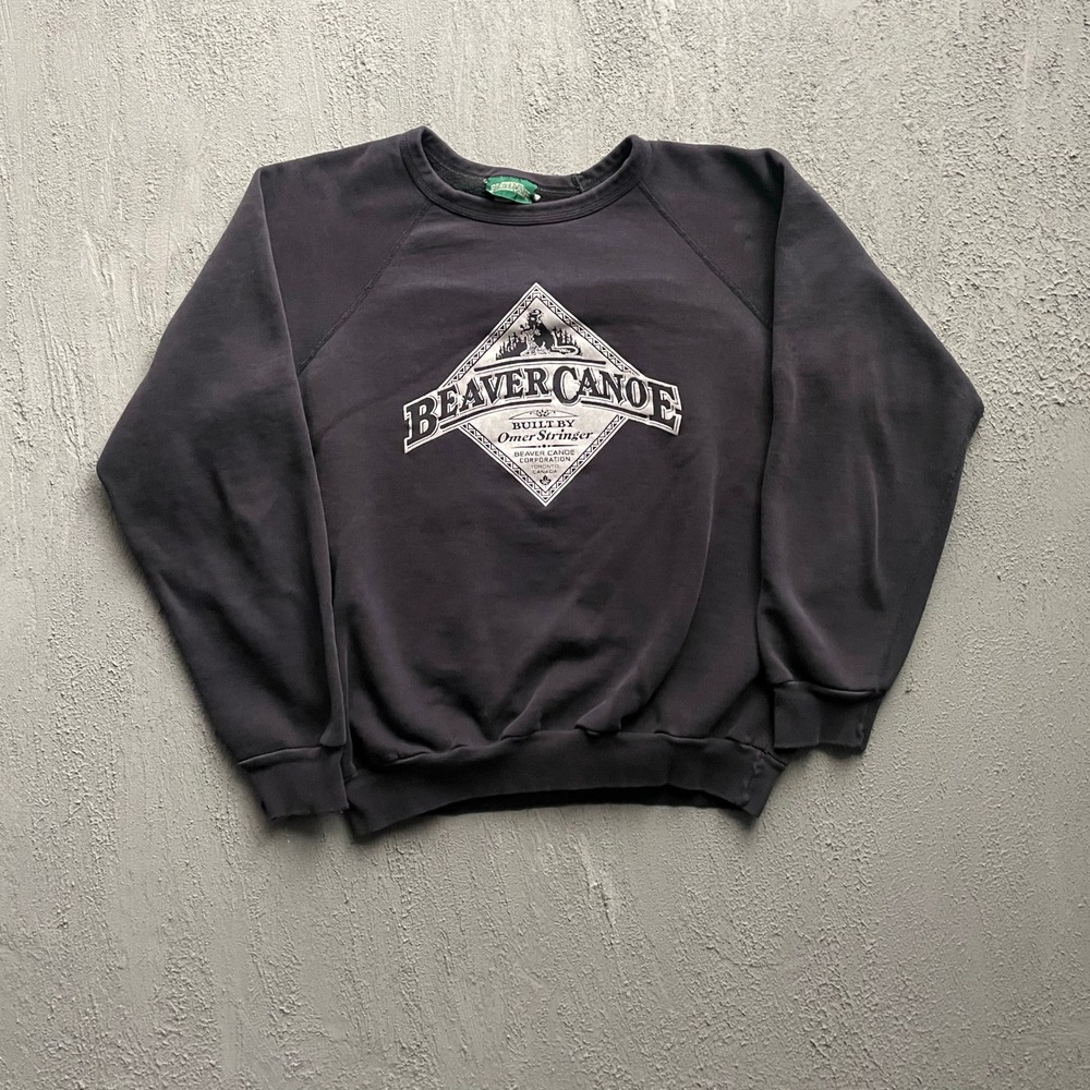 Vintage Beaver Canoe Raglan Sweatshirt Mens medium Black 90s